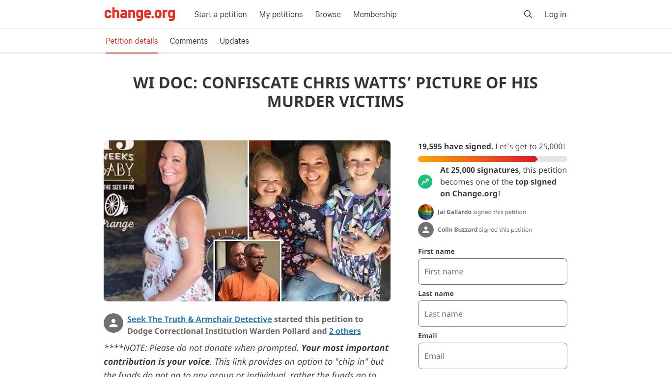 Petition · WI DOC: CONFISCATE CHRIS WATTS ... - Change.org